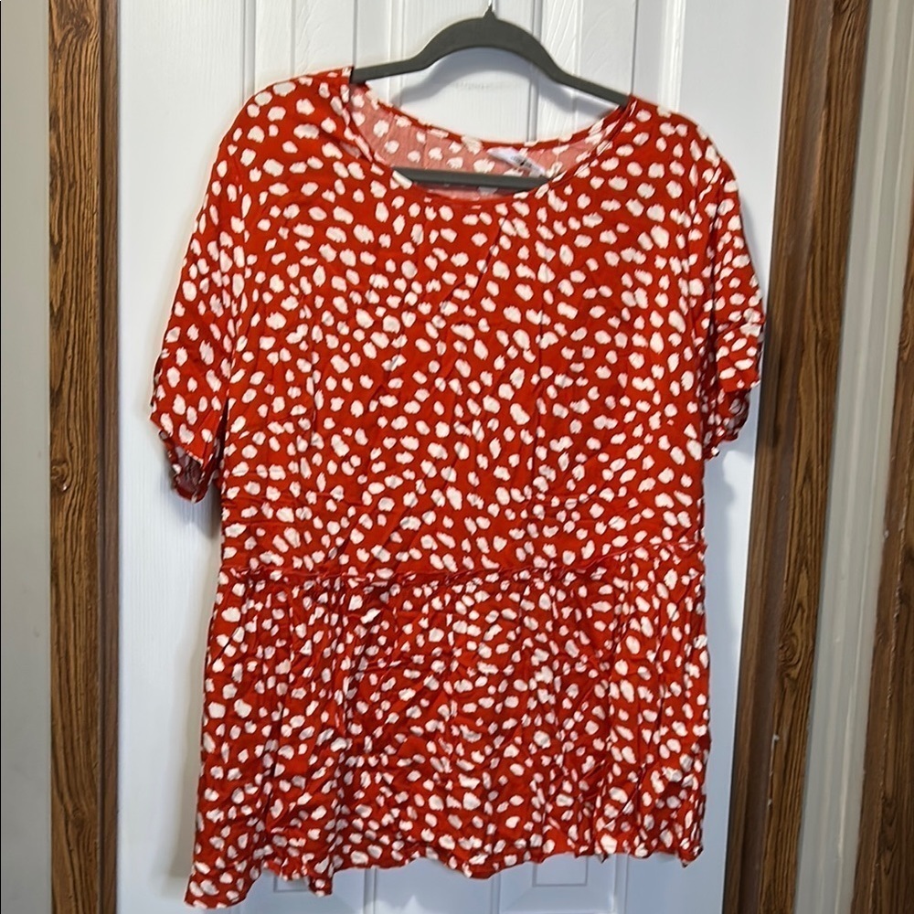 Agnes Orinda Red and White Short Sleeve Babydoll Blouse NWOT